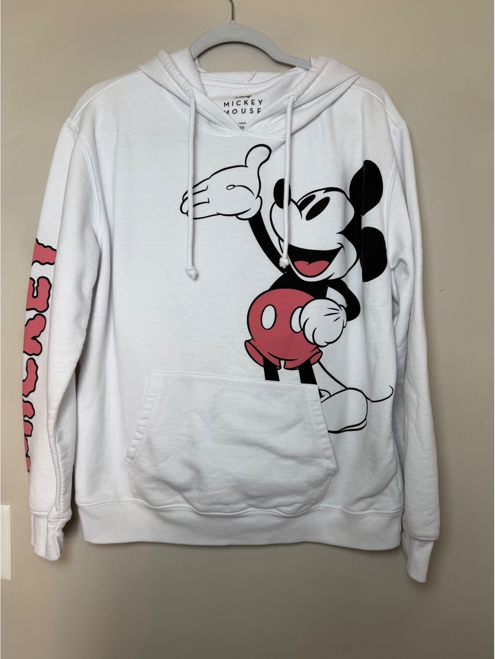 Disney Mickey Mouse White Pullover Hoodie Graphic Sweatshirt. Size XL (15-17)